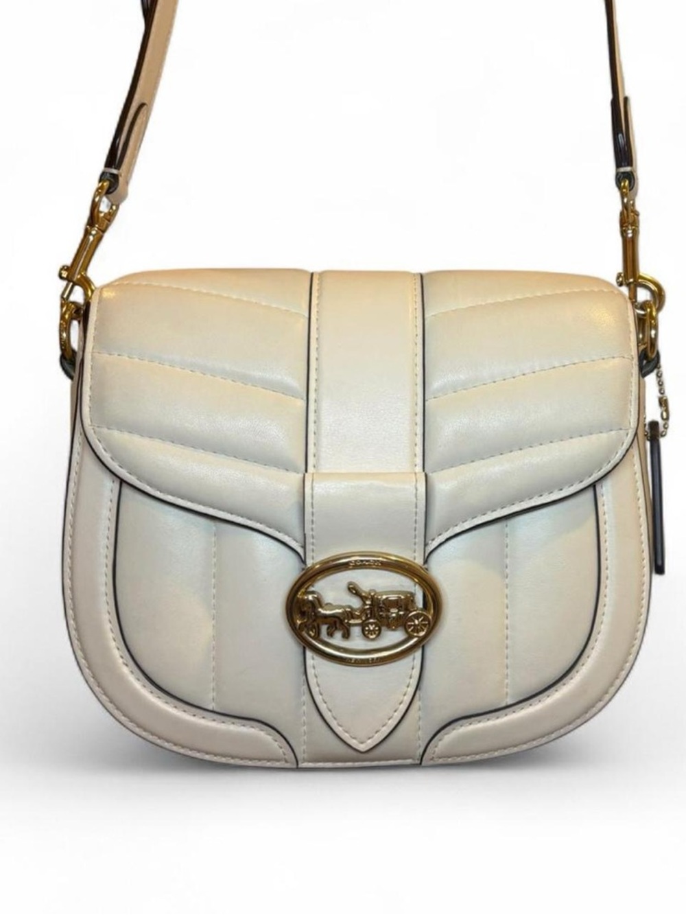 Coach Georgie Quilted Crossbody Saddle Bag in Bone White